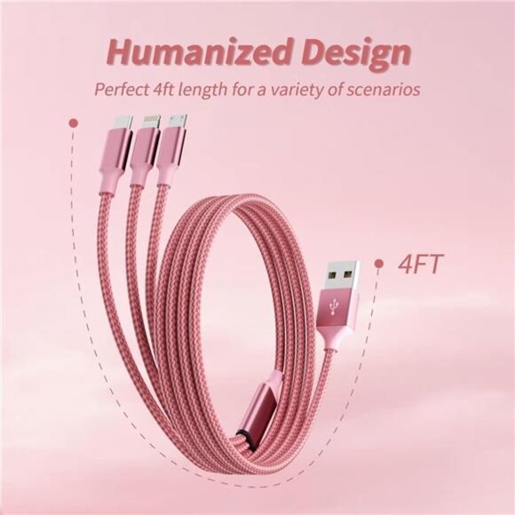Multi Charging Cable(2Pack 4FT), 3 in 1 Charging Cable Nylon Braided USB - Picture 6 of 7